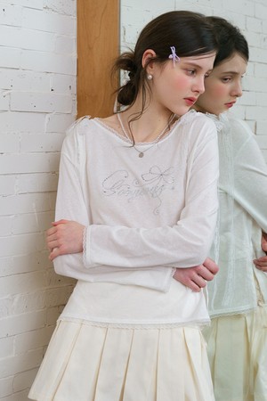 Cest_Rhinestone lace long sleeve top