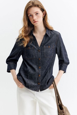 WD_Vintage lapel cinching denim shirt