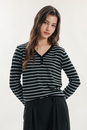 WD_Classic stripe henley top_BLACK