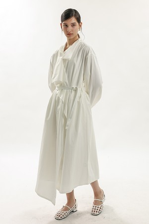 WD_Scarf tie shirt dress coat_WHITE