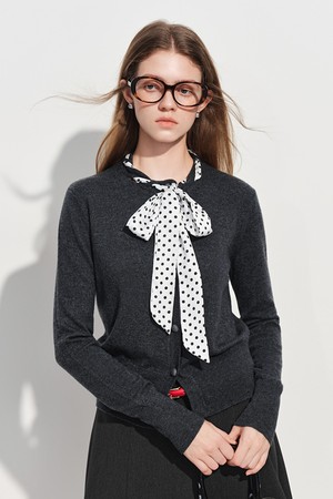WD_Polka dot scarf neck blouse cardigan