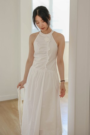 LS_Ruched halter neck dress