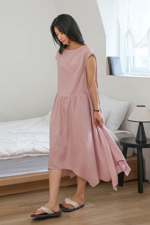 LS_Asymmetrical hem cap sleeve dress