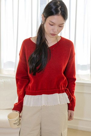 LS_Casual layered knit top_RED