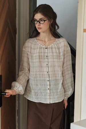 SR_Puff sleeve plaid blouse
