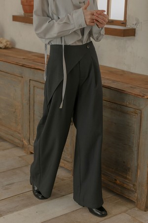 PM_Wrap detail wide leg pants_CHARCOAL