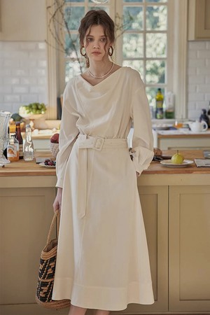PM_Draped neck belted dress