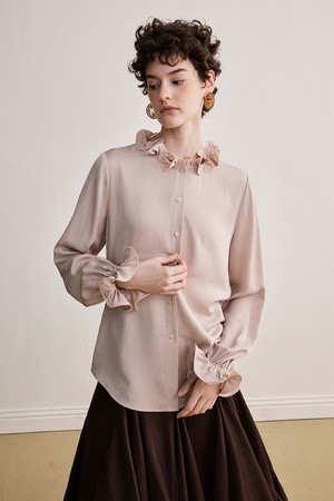 YY_Collar satin pink blouse