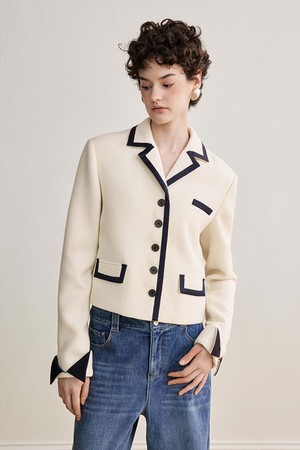 YY_Blocked lapel short blazer