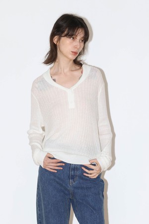 WD_Sheer henley knit top