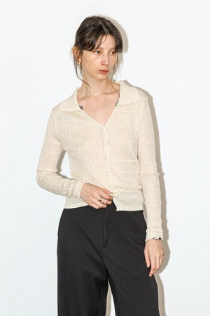 WD_Open collar textured cardigan