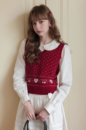 Red v-neck knit vest