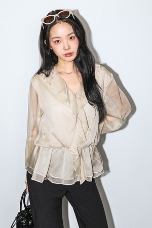 Ruffle sheer blouse_2color