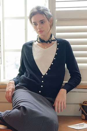 Fake two-piece pullover knit_3color