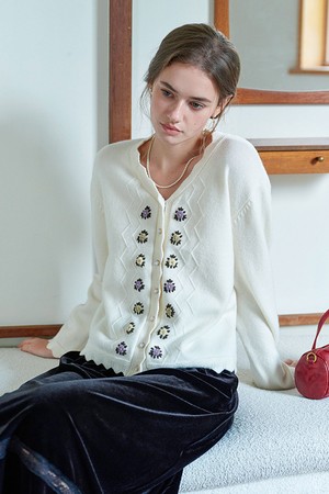 Crocheted floral knit cardigan