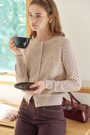 Diamond plaid knit cardigan_2color