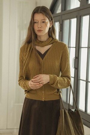 Ribbed cardigan & scarf set