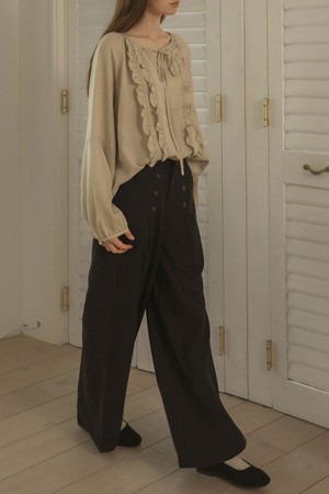 High waist button wide pants_2color