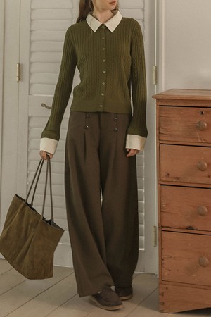 High waist button wide pants_2color