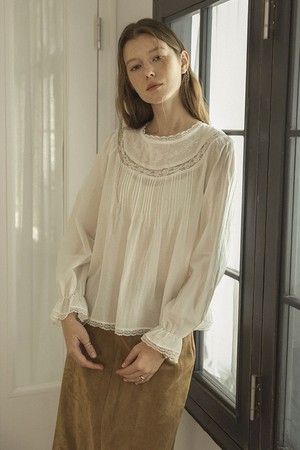 Embroidered lace yoke blouse