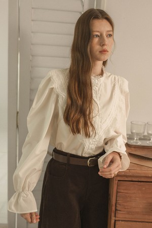 Lace bib high neck blouse