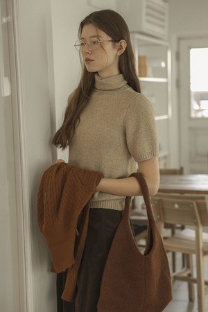Turtleneck short sleeve knit_2color