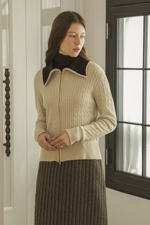 Cable knit zip-up cardigan_2color
