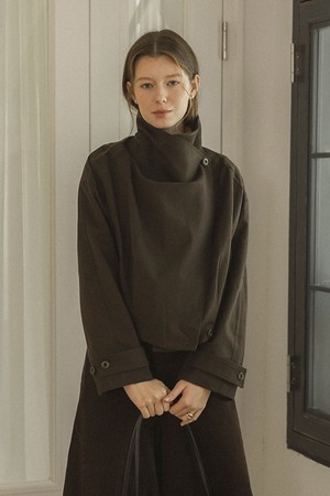 Asymmetric high neck jacket_2color