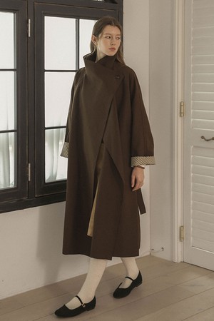 Asymmetric wrap long coat