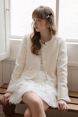 Cest_Ribbon point tweed jacket