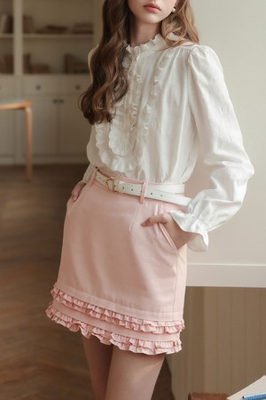 Cest_Tiered ruffle mini skirt
