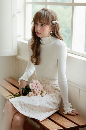 Cest_Frill neck knit top