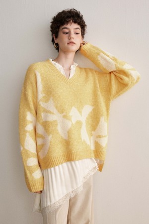 YY_Bird print wool knit
