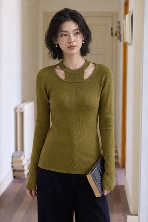 LS_Hollow-out fake knit_OLIVE