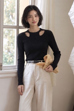 LS_Hollow-out fake knit_BLACK