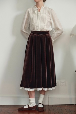 SR_Doll lace velvet midi skirt