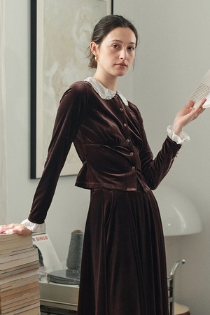 SR_Doll collar velvet blouse top