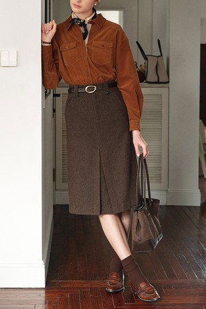 SR_Brown herringbone pleated skirt
