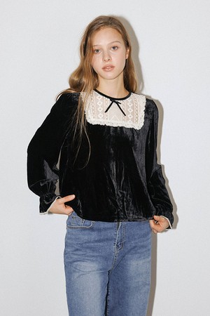 DD_Lace collar velvet blouse
