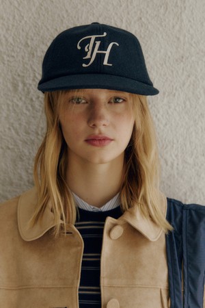 WOOL BLEND TH APPLIQUE LOGO DEEP-FIT 6-PANEL CAP NAVY
