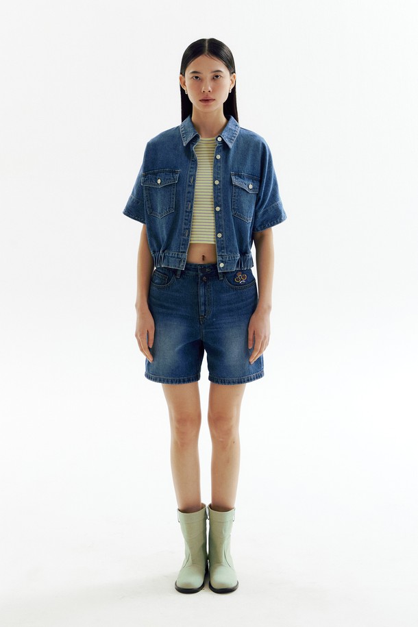 CHOWOO - 셔츠 - Banding Denim Crop Shirts_CW1A_T05WBL