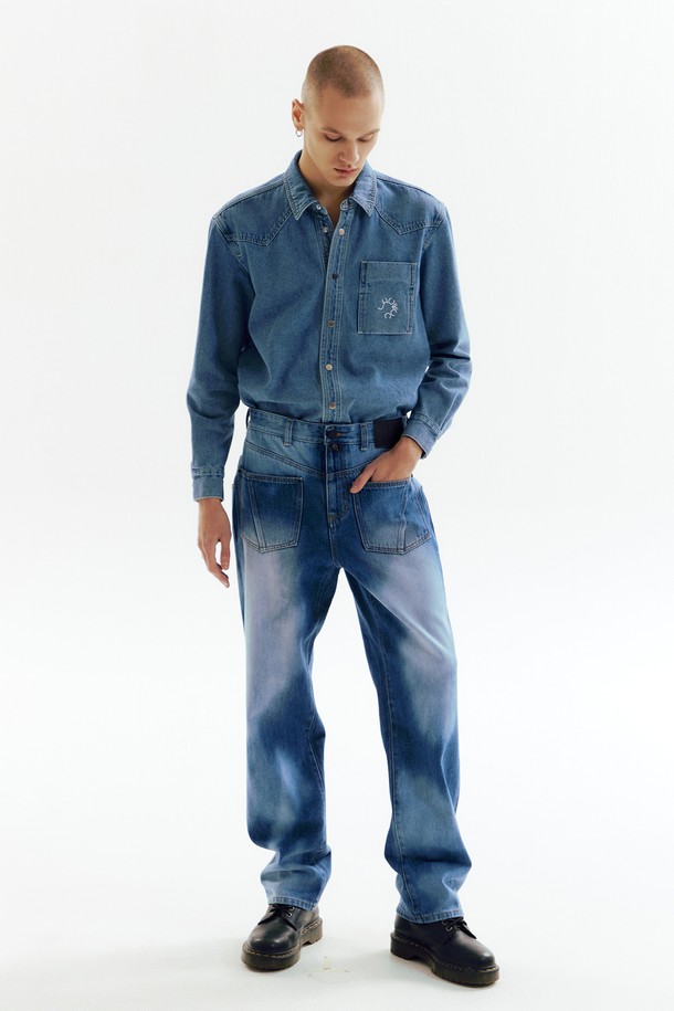 CHOWOO - 데님 - Tapered Joker Acid Blue Denim Pants_CW1A_B08MBL