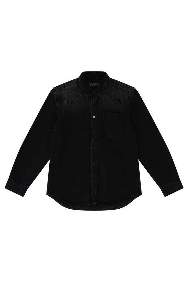 CHOWOO - 캐주얼셔츠 - Black Basic Shirts-M