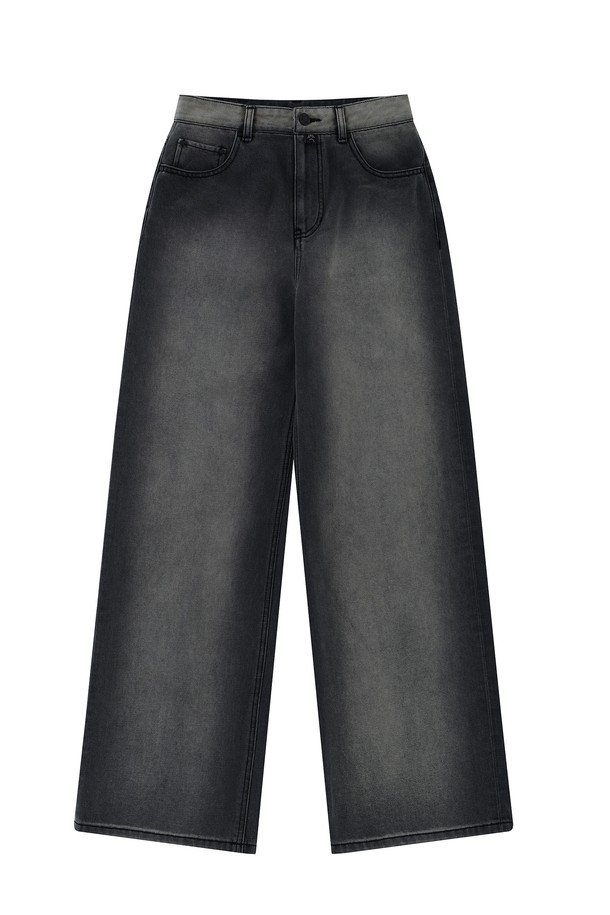 CHOWOO - 데님 - Dark Gray Wide Pants-W