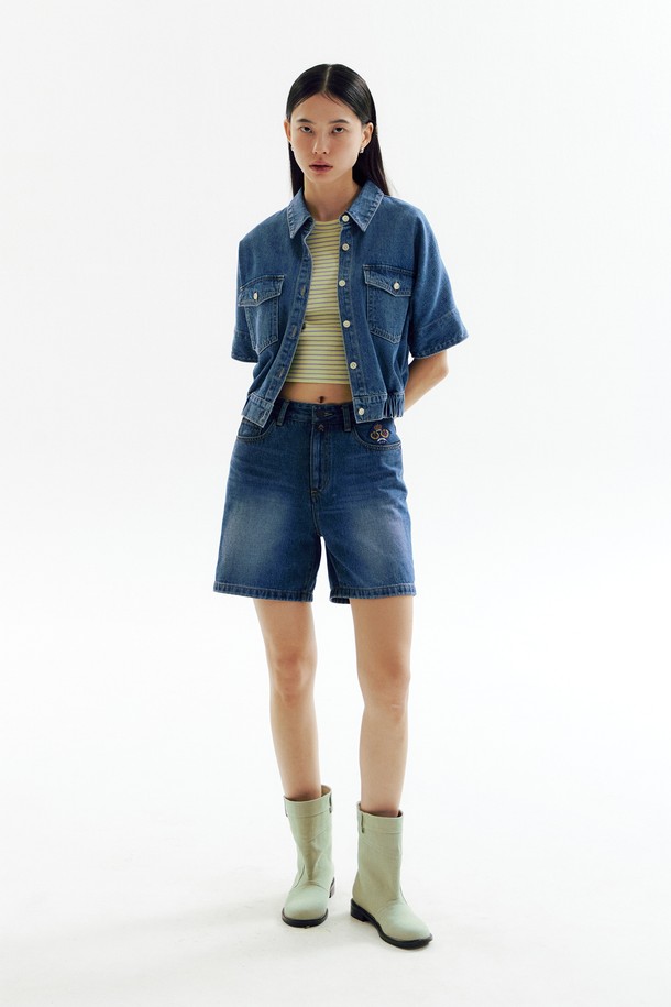 CHOWOO - 셔츠 - Banding Denim Crop Shirts_CW1A_T05WBL