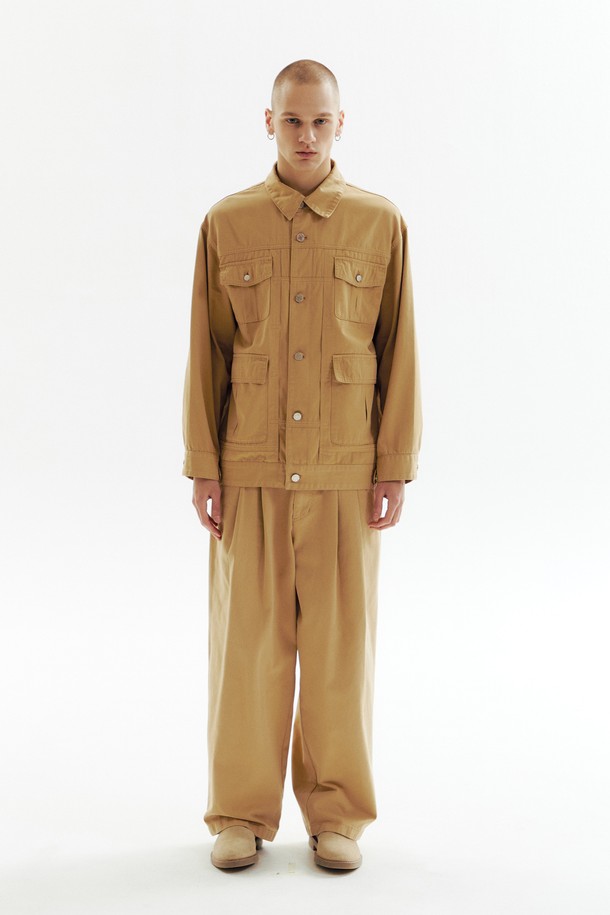 CHOWOO - 캐주얼팬츠 - Oatmeal 4-Tuck Detail Pants_CW1A_B09MOT