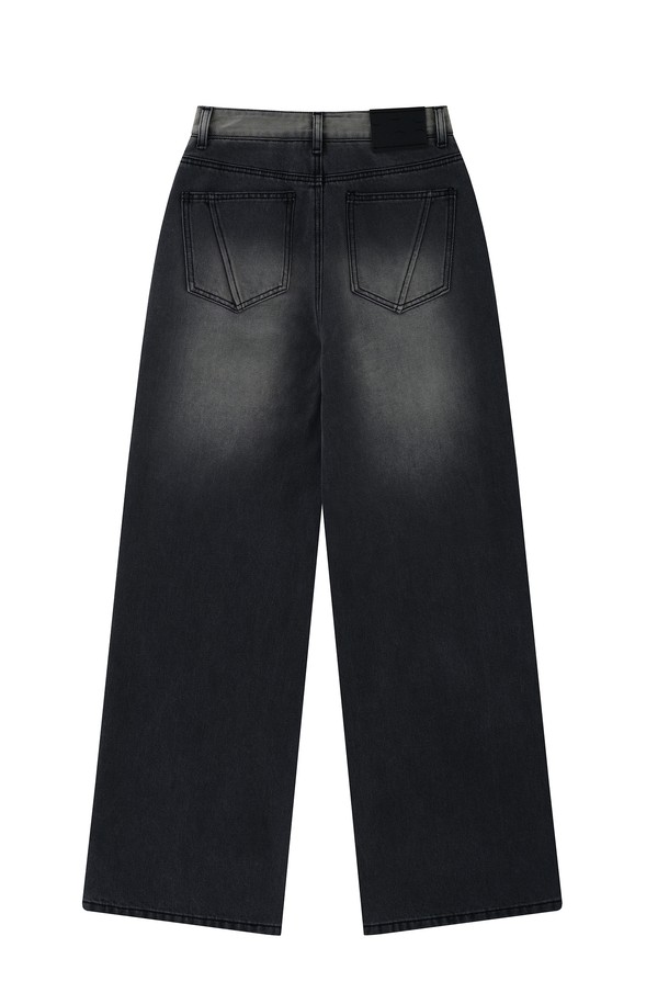 CHOWOO - 데님 - Dark Gray Wide Pants-W