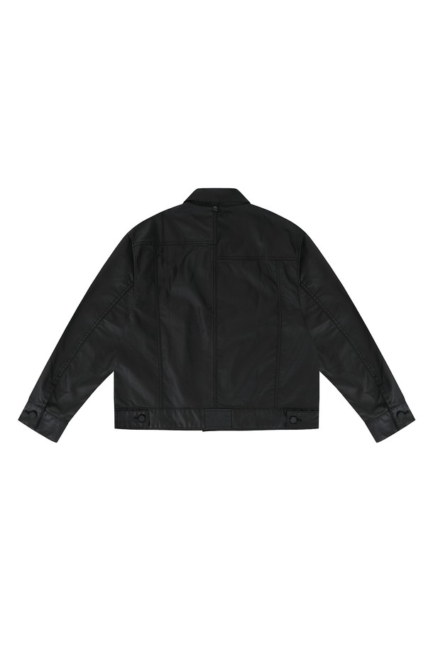 CHOWOO - 블루종/점퍼 - Leather Denim Dismatch Jacket-M