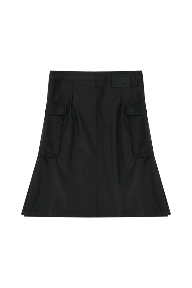 CHOWOO - 미디스커트 - Denim Leather Side Pleated Skirt