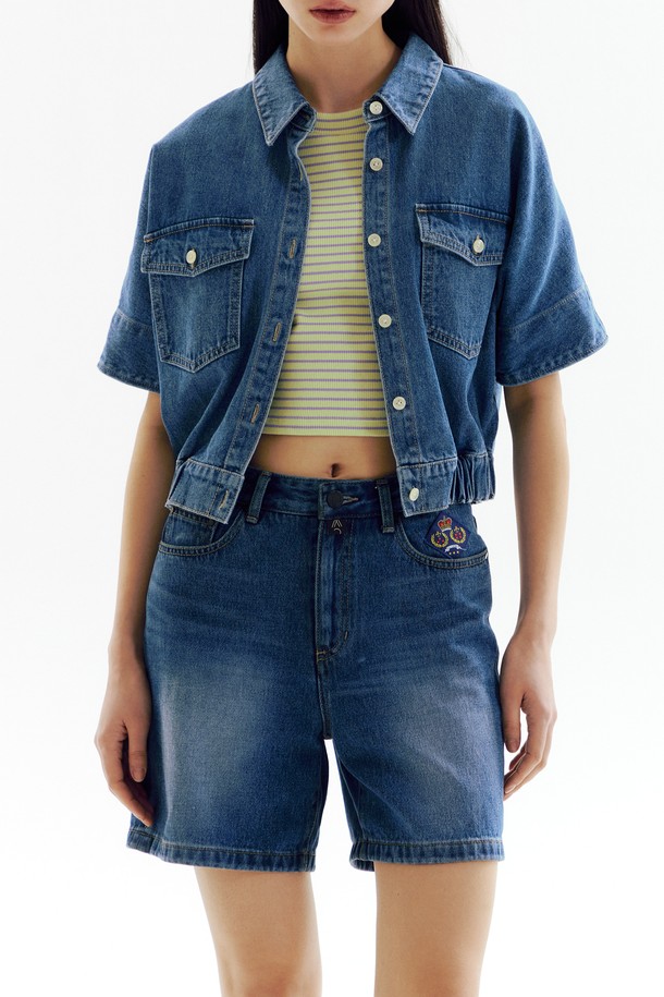 CHOWOO - 셔츠 - Banding Denim Crop Shirts_CW1A_T05WBL